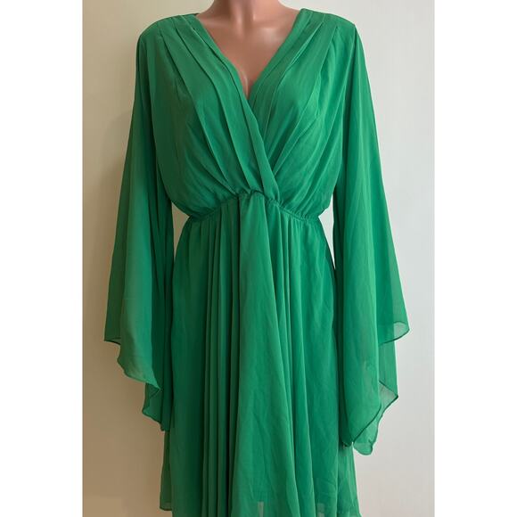 Meghan Los Angeles Sunset Dress Size XL Emerald Handkerchief Hem Kimono Sleeves - Picture 4 of 16